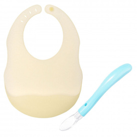 Силиконовый слюнявчик 2Life Желтый и силиконовая ложка Голубая (vol-10507)