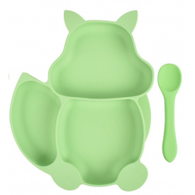 Набор силиконовая трех-секционная тарелка в форме белки ложка 2Life Y3 2 шт Салатовый (vol-10002)