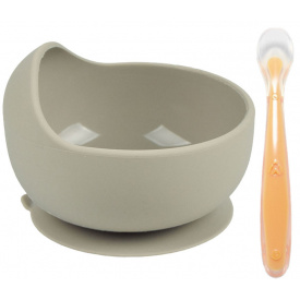 Набор силиконовая круглая тарелка для первых блюд и ложка 2Life Y20 2 шт Серый (vol-10169)