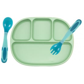 Четырех-секционная силиконовая тарелка и термочувствительная ложка-вилка 2Life 700 мл Зеленый (vol-10241)