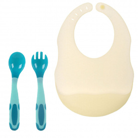 Силиконовый слюнявчик 2Life 23х30 см Желтый и термочувствительная ложка вилка Голубой (vol-10510)