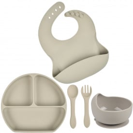 Набор силиконовая тарелка слюнявчик круглая тарелка для первых блюд ложка вилка 2Life Y20 5 шт Бежевый (vol-9926)