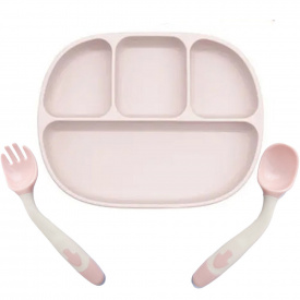 Четырех-секционная тарелка и термочувствительная ложка/вилка меняющая форму 2Life D1 678 мл Розовый (vol-10673)