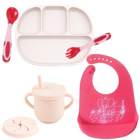 Набір посуду 2Life D15 і слюнявчик Рожевий (vol-10707)