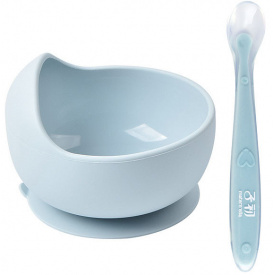 Набор силиконовая круглая тарелка для первых блюд ложка 2Life Y5 2 шт Голубой (vol-10118)