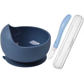 Набор силиконовая круглая тарелка 2Life Y10 для первых блюд и ложка в кейсе Синий (vol-10282)