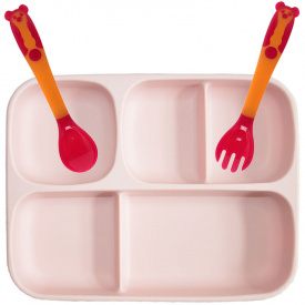 Силиконовая пяти-секционная тарелка и ложка вилка меняющая форму 2Life А2 3 предмета Розовый (vol-10745)