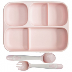 Силиконовая пяти-секционная тарелка и ложка вилка меняющая форму 2Life А2 3 предмета Розовый (vol-10747)