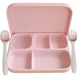 Силиконовая пяти-секционная тарелка c крышкой и ложка вилка меняющая форму 2Life А2 3 предмета Розовый (vol-10748)