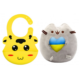 Комплект S&T М'яка іграшка Pusheen cat та слинявчик 3Д Жираф (vol-10574)