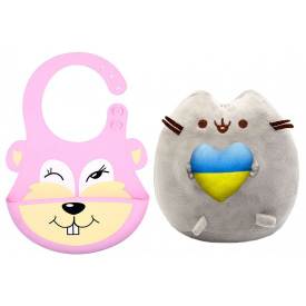 Комплект S&T М'яка іграшка Pusheen cat та слинявчик 3Д Білка (vol-10576)