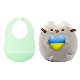 Комплект S&T М'яка іграшка Pusheen cat та силіконовий слинявчик (vol-10581)