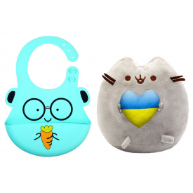 Комплект S&T М'яка іграшка Pusheen cat та слинявчик 3Д Кролик (vol-10573)