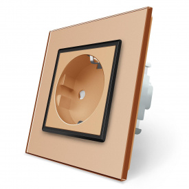 Розетка з заземленням Livolo золото чорний скло (VL-C7C1EU-13B)