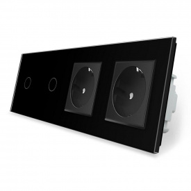 Сенсорный выключатель 2 сенсора 2 розетки Livolo черный стекло (VL-C701/C701/C7C2EU-12)