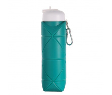 Складная силиконовая бутылка для воды и напитков с карабином water bottle 600 мл Бирюзовый (С051121)