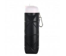 Складная силиконовая бутылка для воды и напитков с карабином water bottle 600 мл Черный (С051120)