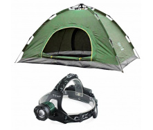 Автоматическая палатка туристическая 4-х местная Easy-Camp водонепроницаемая Зеленая + Налобный фонарь