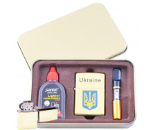 Зажигалка + бензин, мундштук в коробке Kantai XT-4930-1 Gold Герб Украины (10847-hbr)
