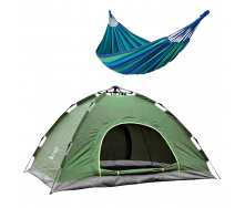 Автоматическая палатка туристическая 4-х местная Easy-Camp водонепроницаемая Зеленая + Гамак подвесной Синий