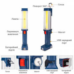 Фонарь лампа Worklight ZJ-8899 с магнитным креплением и подвижным крюком (1756375606) Братське