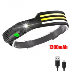 Налобный фонарь COBA аккумуляторный с датчиком движения 30х4 см 1200 mAh Черный (SH0000324) Бердичів
