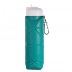 Складная силиконовая бутылка для воды и напитков с карабином water bottle 600 мл Бирюзовый (С051121) Кропива