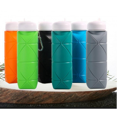 Складная силиконовая бутылка для воды и напитков с карабином water bottle 600 мл Бирюзовый (С051121) Кропива