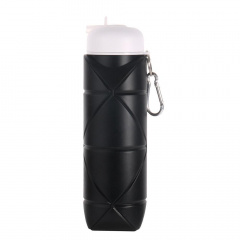 Складная силиконовая бутылка для воды и напитков с карабином water bottle 600 мл Черный (С051120) Костопіль
