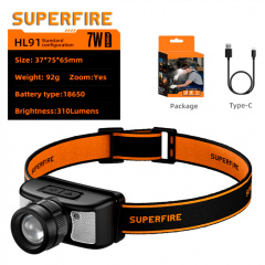 Фонарь налобный SuperFire HL91 310 Lumen IP43 Черный (2511609084) Энергодар
