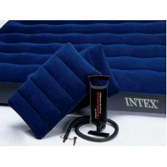 Надувной двуспальный матрас Intex с насосом и 2 подушки 152х203х22 см Синий (68765) Луцьк