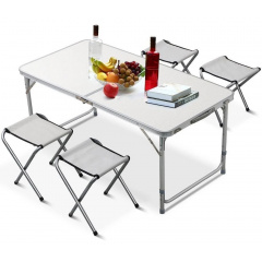 Раскладной туристический стол для пикника со стульями Folding Table 120х70х60см Белый Одесса