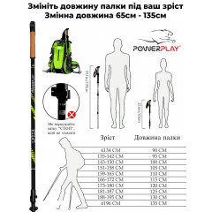 Палки для скандинавской ходьбы PowerPlay 9104 Lykke 80-135 см (пара) Курінь