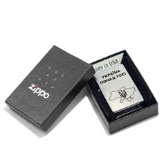 Зажигалка бензиновая Zippo Street Chrome 207 с гравировкой Україна понад усе Серебристая (207 P) Ковель