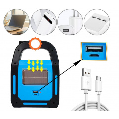 Аккумуляторный фонарь с солнечной батарее Hoka голубой COB+3W LED + Tube Дзензелевка