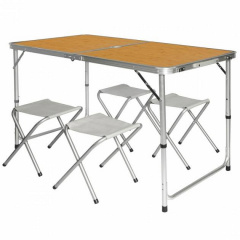 Комплект туристический раскладной стол и 4 стула Crystal 120х60х70 в чемодане Light Wood + Складной мангал Новониколаевка