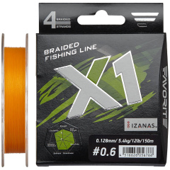 Шнур Favorite X1 PE 4x 150m #0.6/0.128mm 12lb/5.4kg Оранжевый (1013-1693.11.18) Токмак