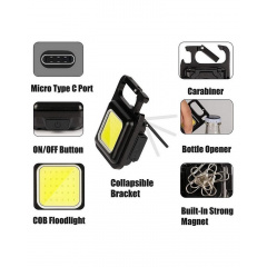 Фонарик - брелок аккумуляторный c карабином и магнитом Keychain Light 15155 Mini COB Черный Київ