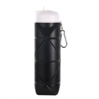 Складная силиконовая бутылка для воды и напитков с карабином water bottle 600 мл Черный (С051120)