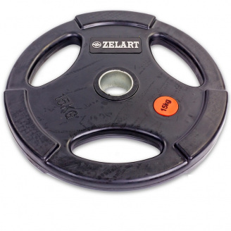 Блины диски обрезиненные Zelart Z-HIT TA-5160-15 15кг Черный