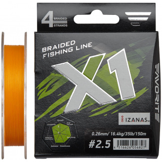 Шнур Favorite X1 PE 4x 150m #2.5/0.260mm 35lb/16.4kg Оранжевый (1013-1693.11.24)