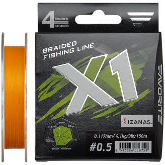 Шнур Favorite X1 PE 4x 150m #0.5/0.117mm 9lb/4.1kg Оранжевый (1013-1693.11.17)