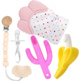 Набор силиконовых прорезывателей 2Life 5 предметов Розовый/Желтый (vol-10701)