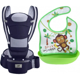 Хипсит эрго-рюкзак кенгуру переноска слюнявчик-трансформер Baby Carrier 20 кг 6 в 1 Темно-синий (vol-9860)