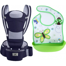 Хипсит эрго-рюкзак кенгуру переноска слюнявчик-трансформер Baby Carrier 20 кг 6 в 1 Темно-синий (vol-9868)