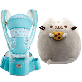 Хипсит Эрго-рюкзак кенгуру переноска Baby Carrier 6 в 1 Мятный и игрушка кот c Печеньем Пушин кэт (vol-2843)