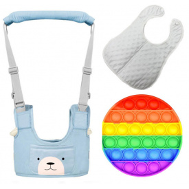 Комплект детские вожжи-ходунки VOLRO Голубой слюнявчик и Pop it Круг (vol-1927)