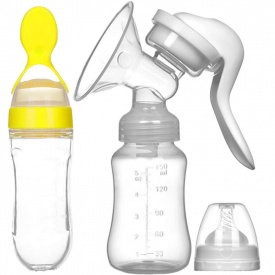 Ручной молокоотсос с соской Purple Berry Rabbit 150 мл Белый и Бутылка-ложка 20 х 5 см Желтый (v-11681)