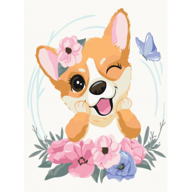 Дитяча картина за номерами BrushMe "Коргі у квіточках" 30х40см KBS7103