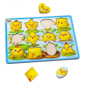 Дерев'яний пазл-вкладиш "Курчата" Ubumblebees ПСД163 PSD163 геометричні фігури